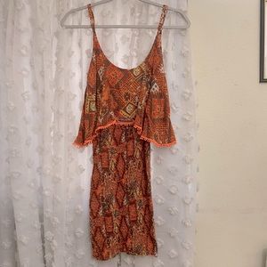 Tallow Bright Orange Brown Fitted Tribal Hawaiian Tropical Bodycon Fitted Dress